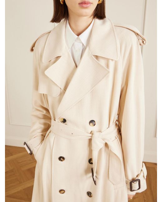 Wardrobe NYC Natural Double-Breasted Belted Technical Shell Trench Coat