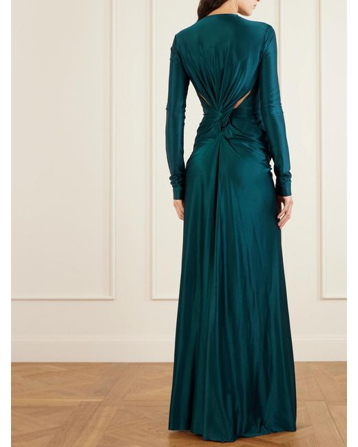 Victoria Beckham Green Gathered Satin Gown