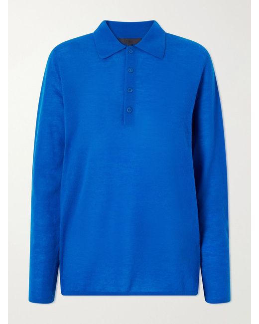 Tibi Blue Wool-Blend Knit Polo Sweater