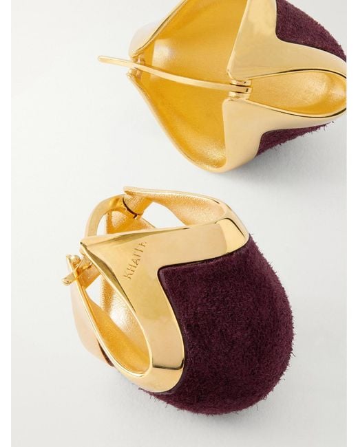 Khaite Red Lotus-Plated And Suede Drop Earrings