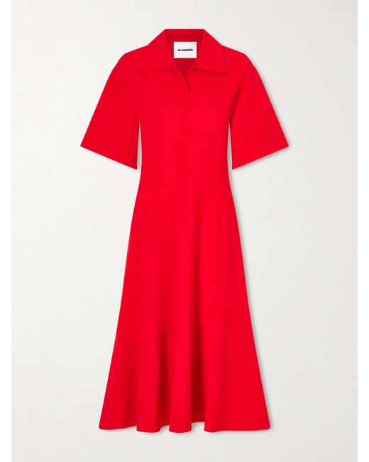 Jil Sander Red Paneled Crepe Midi Dress