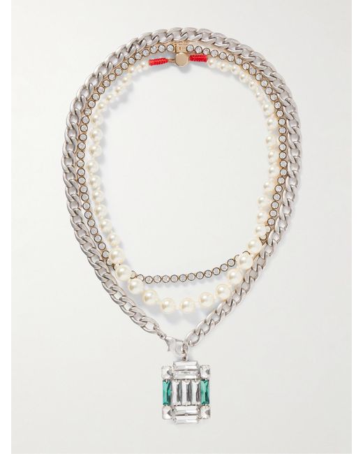 Roxanne Assoulin Natural The Eclectic Set Of Three- And-Tone, Crystal And Faux Pearl Necklaces