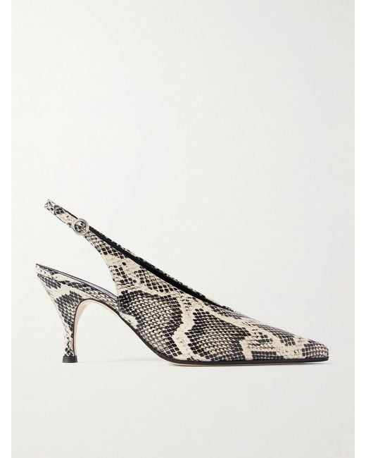Aeyde White Carla Snake-Effect Leather Slingback Pumps