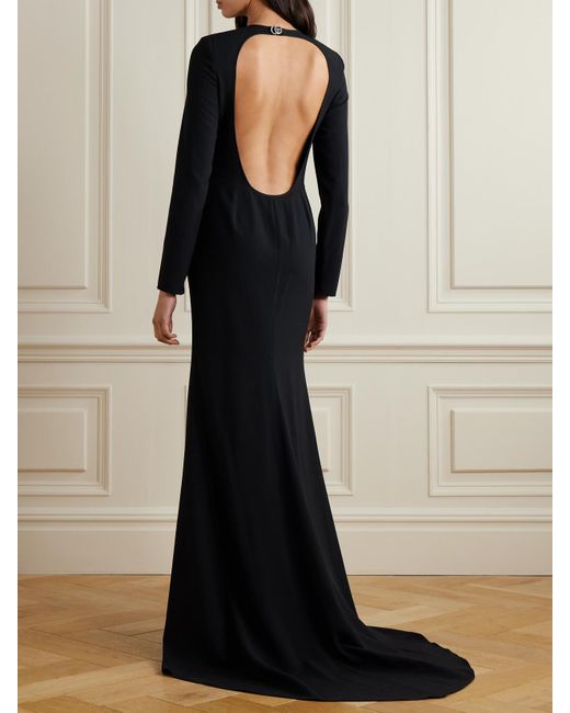Gucci Black Crystal-Embellished Open-Back Crepe Gown