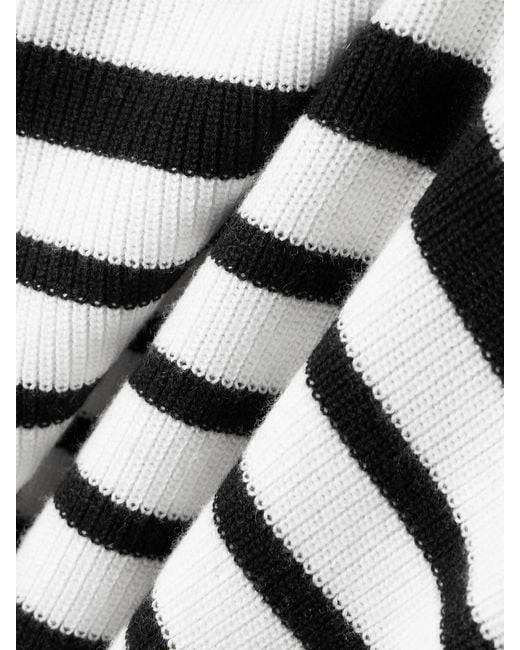 Lisa Yang White Sabrine Button-Detailed Striped Ribbed Cotton And Cashmere-Blend Turtleneck Sweater