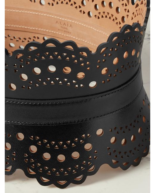 Alaïa Black Laser-Cut Leather Waist Belt