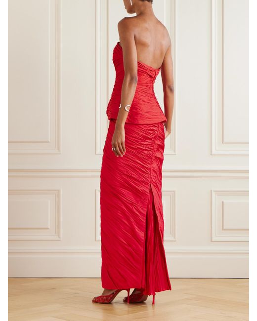 Marmar Halim Strapless Gathered Plissé-Taffeta Gown