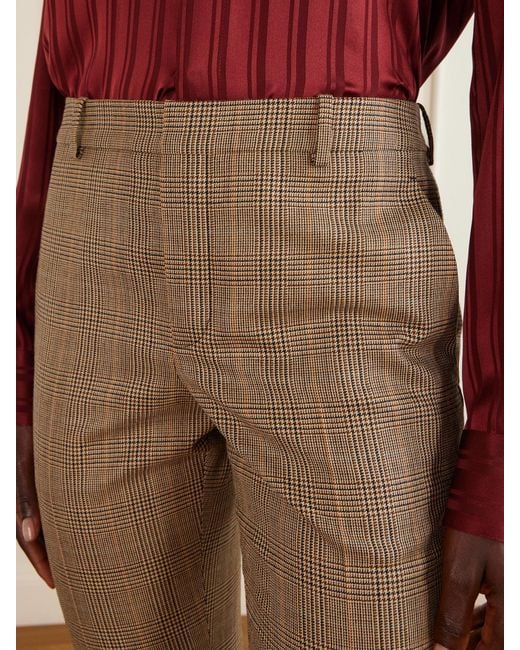 Saint Laurent Natural Prince Of Wales Virgin Wool Flared Pants
