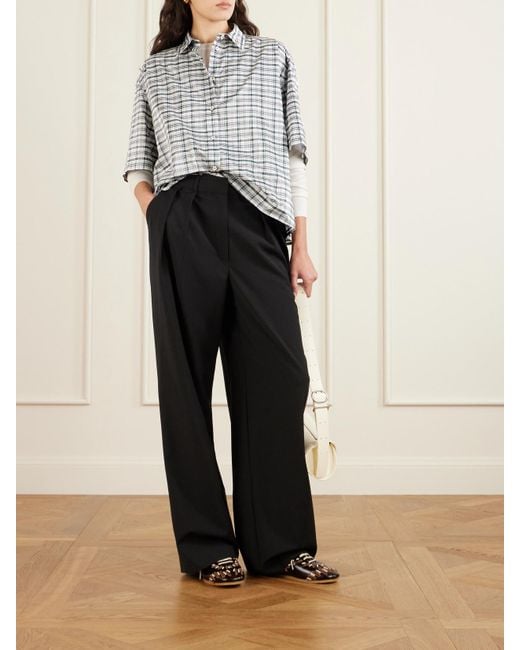 Jil Sander Blue Verkürztes Hemd Aus Einer Seidenmischung Mit Karomuster