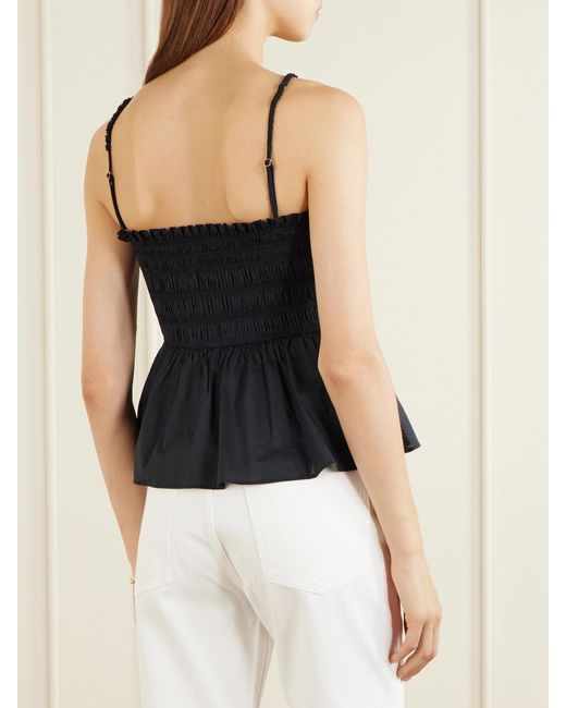 Veronica Beard Blue Tullia Shirred Tiered Cotton-Poplin Top