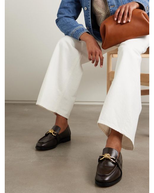 Bottega Veneta Brown Astaire Embellished Leather Loafers