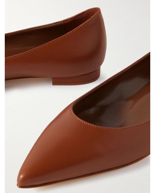 Manolo Blahnik Brown Kietta Leather Point-Toe Flats