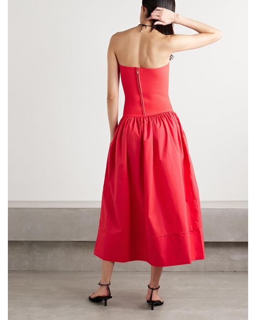Cara Cara Glasbury Strapless Ribbed-Knit And Gathered Cotton-Poplin Midi Dress