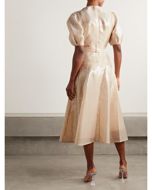 Erdem Natural Crystal-Embellished Sequined Organza Midi Dress