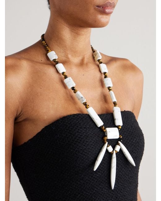 Gabriela Hearst Natural Kette Aus Kordel Mit Zierperlen, Howlithen Und Tigeraugen