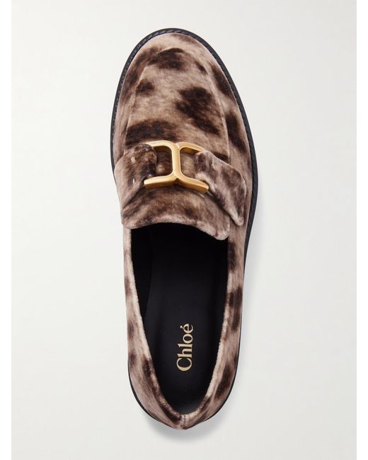 Chloé Brown Marcie Leopard-Print Velvet Loafers
