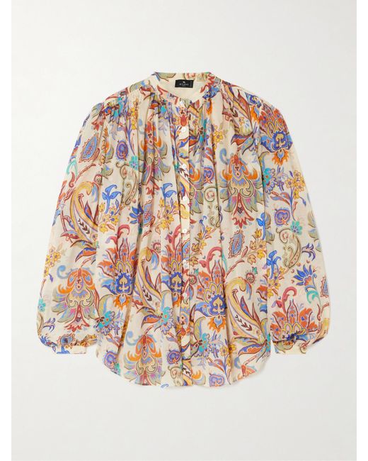 Etro Natural Bluse Aus Baumwoll-Voile Mit Paisley-Muster