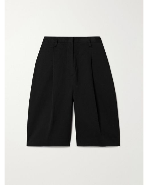 Matteau Black Pleated Organic Cotton-Blend Twill Shorts