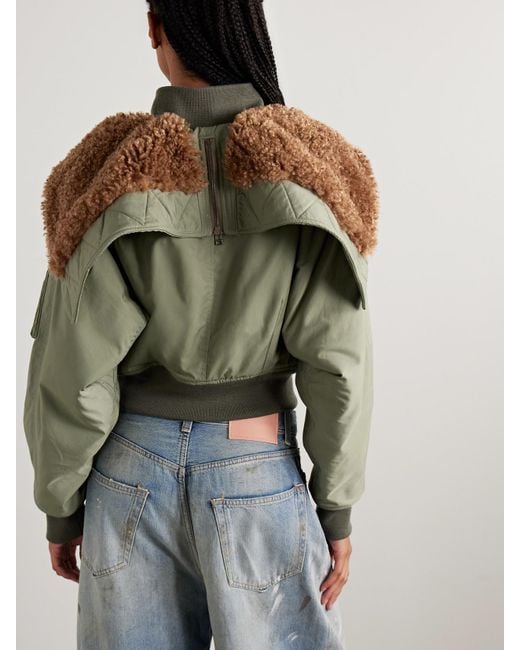 R13 Green Cropped Fleece-Trimmed Padded Cotton-Blend Shell Bomber Jacket