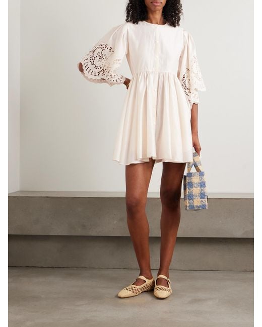 Mini-Robe En Coton Et Soie Mélangés À Broderie Anglaise Et À Festons Basil Thierry Colson en coloris Natural