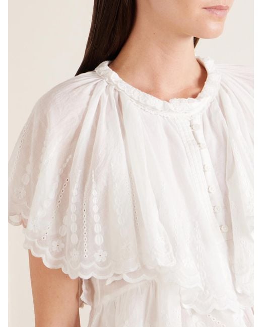 Isabel Marant White Lorna Ruffled Embroidered Cotton Blouse