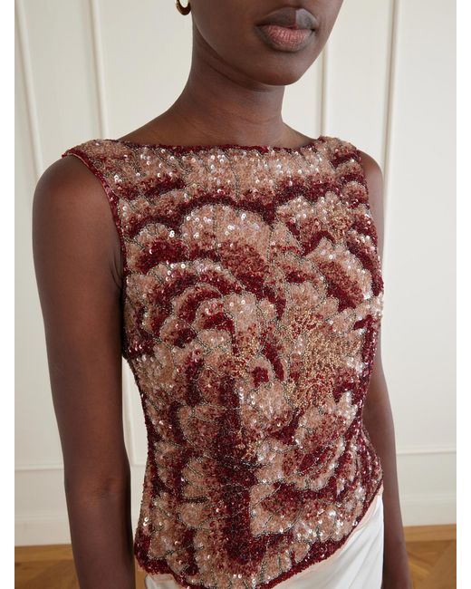 Clio Peppiatt Brown Sequin-Embellished Blouse
