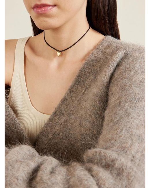 Jennifer Fisher Natural Puffy Heart-Plated And Leather Choker