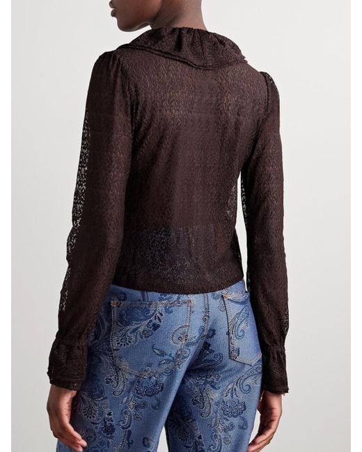 Bode Brown Ruffled Lace Blouse