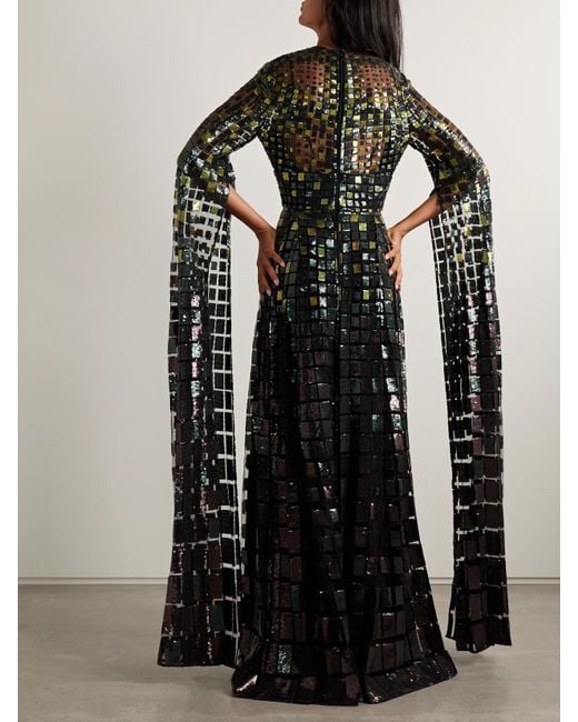 Robe Du Soir En Tulle À Sequins Elie Saab en coloris Black