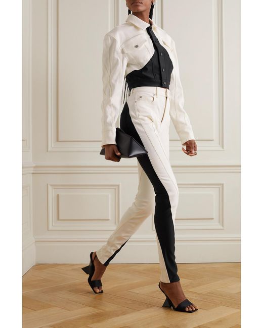 Mugler White Stretch Jersey-Trimmed High-Rise Skinny Jeans