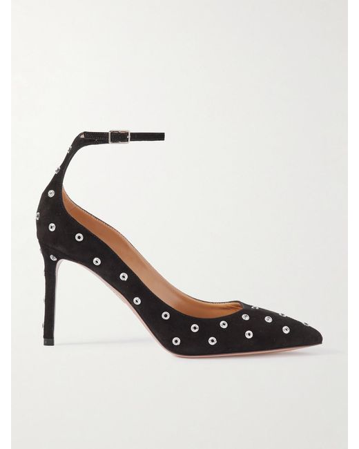 Aquazzura White Love Affair 85 Embellished Suede Pumps