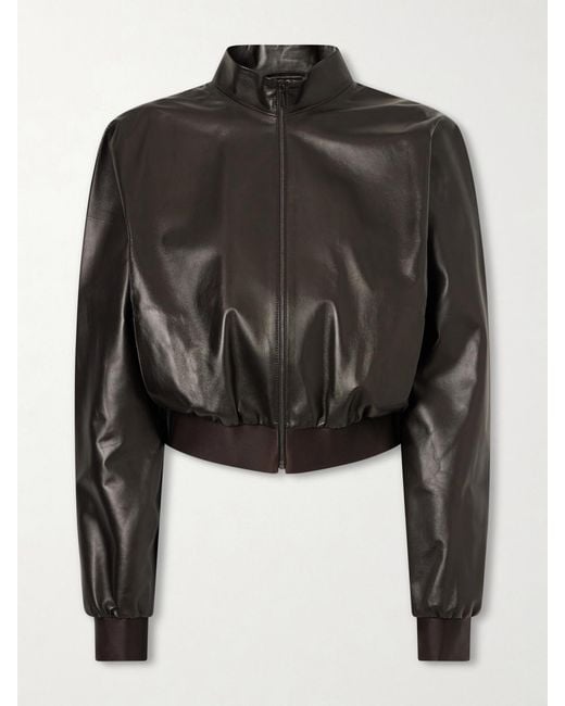Gucci Black Cropped Leather Bomber Jacket
