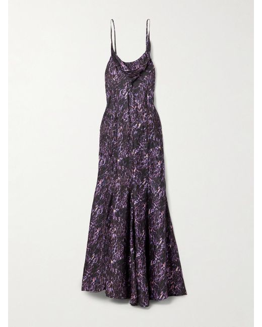 Isabel Marant Purple Manelia Draped Printed Fil Coupé Maxi Dress