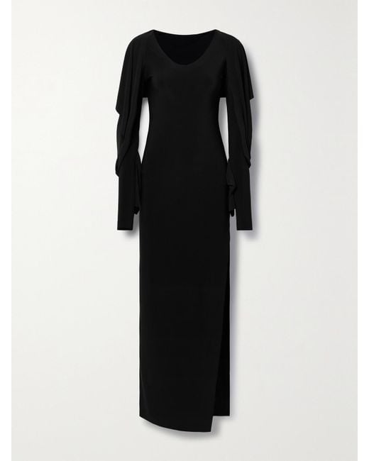 Norma Kamali Black Maxikleid Aus Stretch-Jersey Mit Cut-Out Und Kapuze