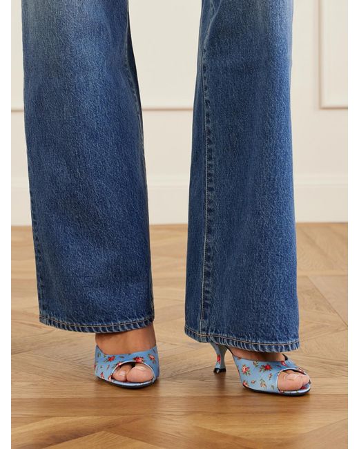 Dolce & Gabbana Blue Kiera Floral-Print Satin Mules