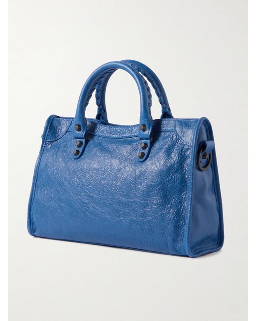 Balenciaga Blue Le City Kleine Tote Aus Strukturiertem Leder Mit Verzierungen