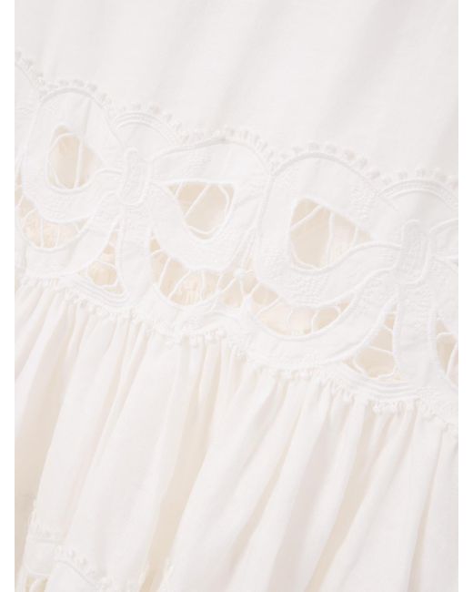 Robe Midi En Lin Et Coton Mélangés Et En Dentelle Guipure À Ceinture Self-Portrait en coloris White