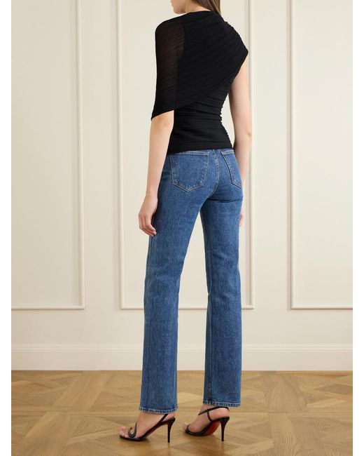 Balmain Black Draped Ribbed Jersey Blouse