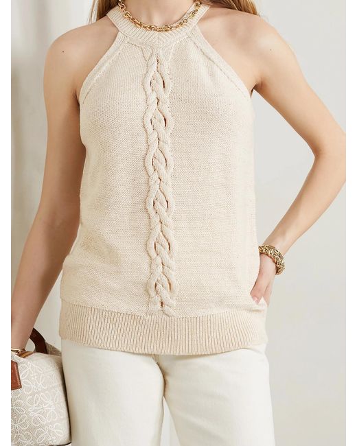Lafayette 148 New York Natural Sequin-Embellished Cable-Knit Linen-Blend Tank