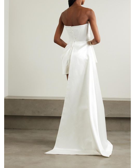 Alex Perry White Blair Asymmetric Draped Satin Gown