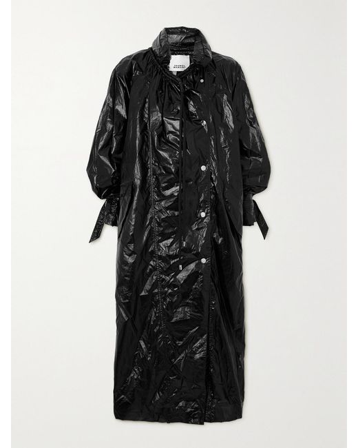 Isabel Marant Black Devina Oversized Crinkled-Glossed Shell Coat