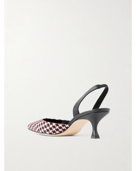 Manolo Blahnik Metallic Carolyne 50 Houndstooth Wool-Tweed Slingback Pumps