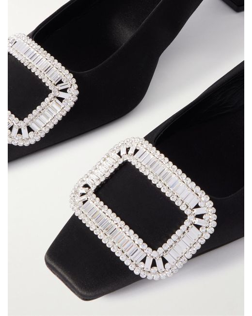 Roger Vivier Black Belle Vivier Pilgrim 45 Crystal-Embellished Satin Slingback Pumps