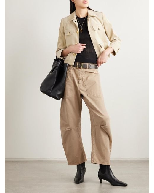 Nili Lotan Natural Shon Brushed Cotton-Blend Twill Tapered Pants