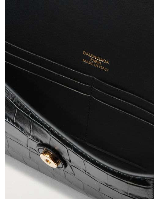 Balenciaga Black Hourglass Croc-Effect Patent-Leather Shoulder Bag