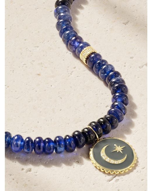 Sydney Evan Natural Celestial 14-Karat, Sapphire, Diamond And Enamel Necklace