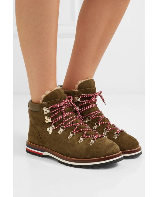 Moncler Green Blanche Shearling-Lined Suede Ankle Boots