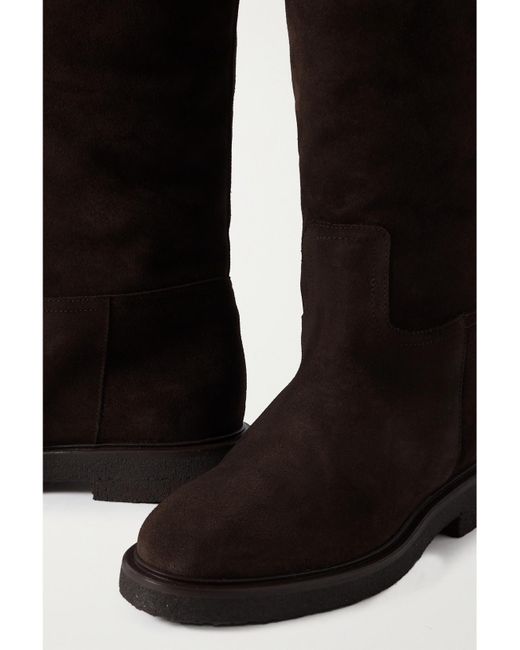 LEGRES Black Shearling-Lined Suede Knee Boots