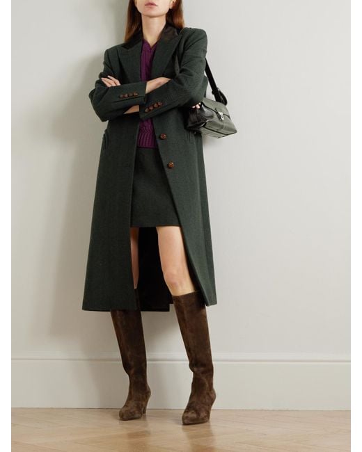 Blazé Milano Green Heck Wollmantel Mit Fischgratmuster Und Besätzen Aus Satin