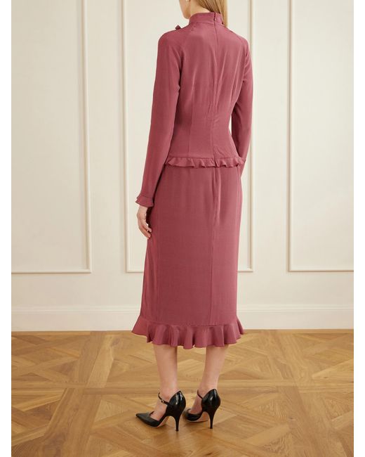 Alessandra Rich Pink Bow-Detailed Polka-Dot Silk-Crepe Midi Dress